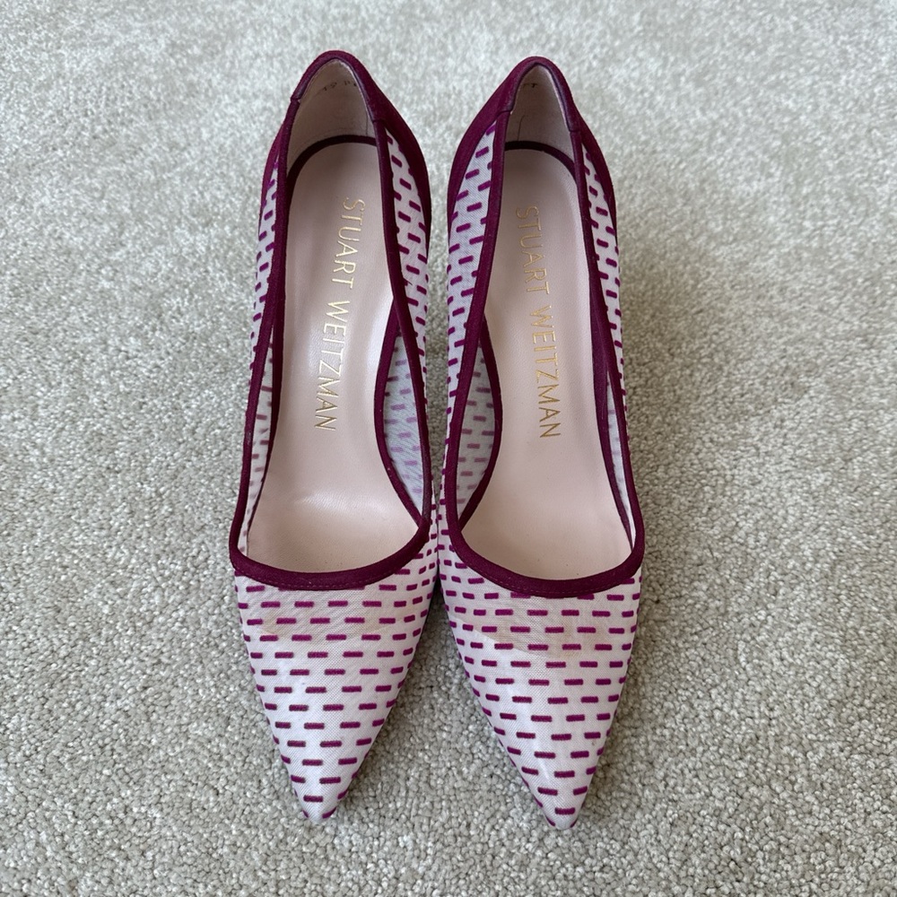 Stuart Weitzman Dash/Mesh Burgundy Pumps!